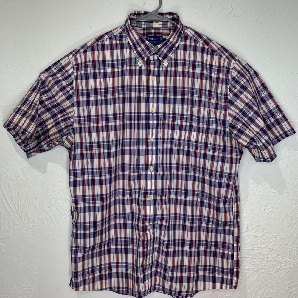 Pendleton Plaid Button Down Shirt Mens Large Red White Blue